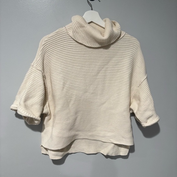 Free People Cowl Neck Short Sleeve Sweater Ribbed Knit - Picture 1 of 5